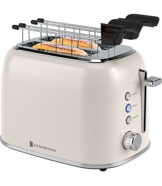 KitchenBrothers KitchenBrothers Toaster mit Sandwich-Clips – Toaster – 6 Heizstufen – breite Schlitze – Sandwichmaker-Toaster – 870 W – Beige