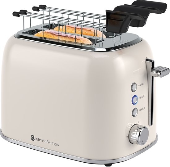 TC RS günstig Kaufen-KitchenBrothers Toaster mit Sandwich-Clips – Toaster – 6 Heizstufen – breite Schlitze – Sandwichmaker-Toaster – 870 W – Beige. KitchenBrothers Toaster mit Sandwich-Clips – Toaster – 6 Heizstufen 