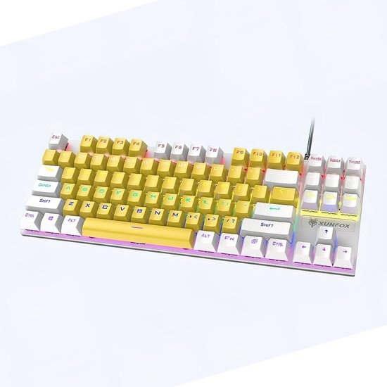 Gaming Mechanische günstig Kaufen-XUNFOX K80 RGB mechanische 87Tasten TKL Gaming-Tastatur - Windows/Mac Spiele-Tastatur - blauer Schalter - Mechanische Tastatur - QWERTY - Anti-Ghosting Spiele-Tastaturen - Gelb/Weiß. XUNFOX K80 RGB mechanische 87Tasten TKL Gaming-Tastatur - Windows/M