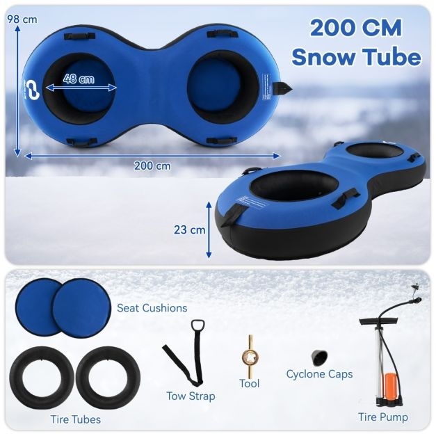 0033616041471 - 2-Sitzer-Schneeschlitten - 200 cm - Mit Kordelzug - Blau