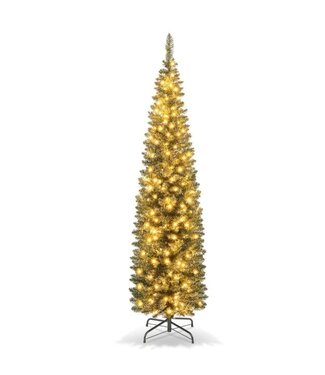 Coast Coast Künstlicher Weihnachtsbaum 180 cm Beleuchteter Weihnachtsbaum in Bleistiftform mit 390 Zweigen 180 warmweißen LED-Lichtern und Metallständer