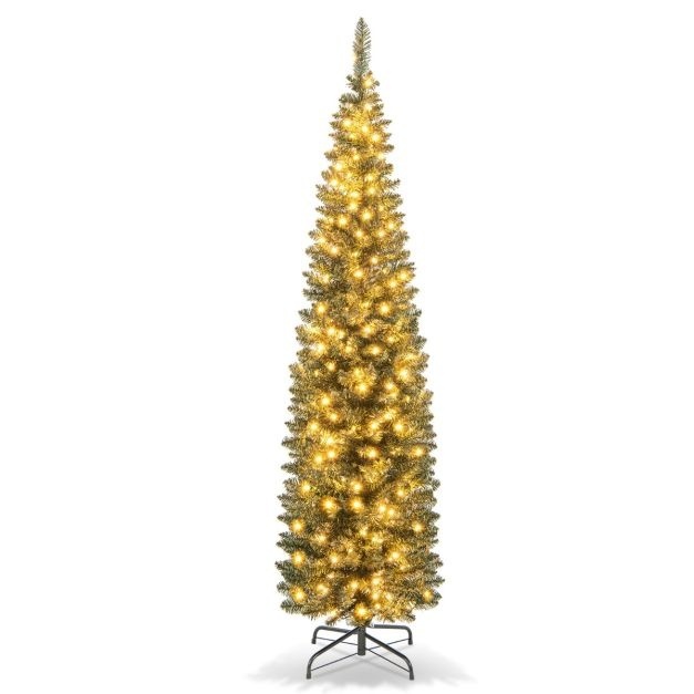 EU AU günstig Kaufen-Coast Künstlicher Weihnachtsbaum 180 cm Beleuchteter Weihnachtsbaum in Bleistiftform mit 390 Zweigen 180 warmweißen LED-Lichtern und Metallständer. Coast Künstlicher Weihnachtsbaum 180 cm Beleuchteter Weihnachtsbaum in Bleistiftform mi