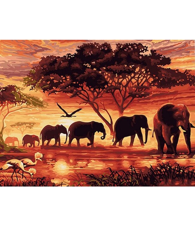 Rubye® Diamantmalerei Erwachsene - Diamantmalerei Kinder - Elefantenfamilie - 30x40cm