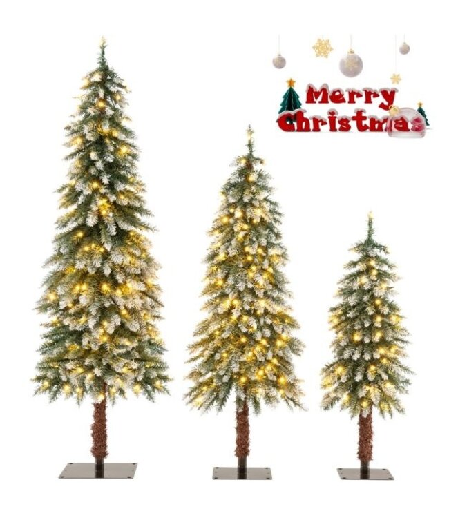 3er-Set künstliche Weihnachtsbäume Verschneiter Weihnachtsbaum mit 129/231/369 PVC-Zweigen und 50/100/150 warmweißen LED-Lichtern 90 /120 /150 cm