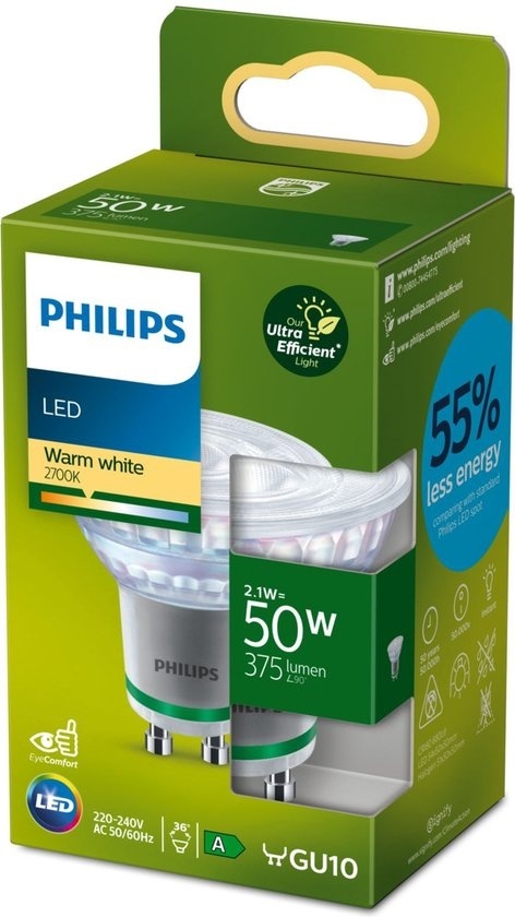 GU10 LED günstig Kaufen-Philips Ultra Efficient LED-Strahler - 50W - GU10 - Warmweißes Licht. Philips Ultra Efficient LED-Strahler - 50W - GU10 - Warmweißes Licht <![CDATA[Unsere energieeffizienteste LED-Lampe aller Zeiten Hält bis zu 50 Jahre - erhellen Sie Ihre Ausg
