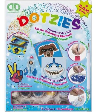 wacaco DIAMOND DOTZ - Megapack DOTZIES 6-teilig - Diamantmalerei - 2 Bilder 15 x 15 cm, 2 Armbänder, 2 Aufkleber - 11.000+ Dotz - Komplettes Bastelset für Kinder ab 8 Jahren - Blau