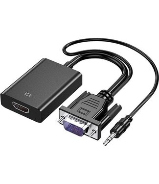 Techvavo® Techvavo® VGA (+ Audio) zu HDMI Konverter Universal - Mit 3.5MM Klinke Aux & USB Stromkabel - Analog zu Digital Video Konverter - Stecker zu Buchse - 1080P Full HD - inklusive USB Stromkabel