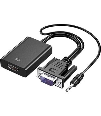 Techvavo® VGA (+ Audio) zu HDMI Konverter Universal - Mit 3.5MM Klinke Aux & USB Stromkabel - Analog zu Digital Video Konverter - Stecker zu Buchse - 1080P Full HD - inklusive USB Stromkabel