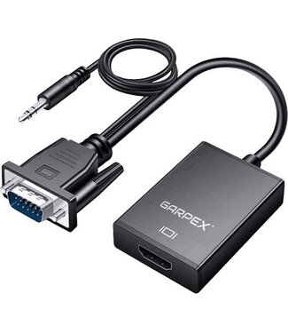 Garpex Garpex® VGA-zu-HDMI-Adapter - Universal mit 3,5-mm-AUX-Buchse und USB-Stromkabel - Analog-zu-Digital-Videokonverter - Stecker zu Buchse - 1080p Full HD - USB-Stromkabel enthalten