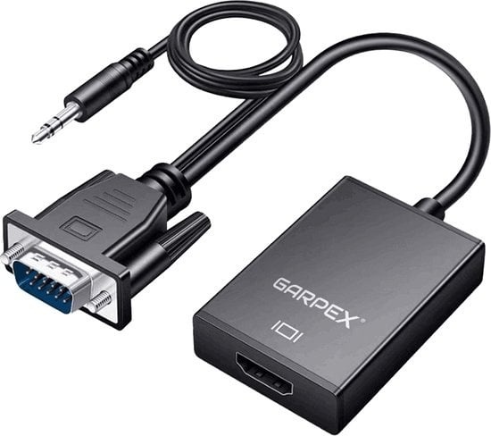 Adapter HDMI günstig Kaufen-Garpex® VGA-zu-HDMI-Adapter - Universal mit 3,5-mm-AUX-Buchse und USB-Stromkabel - Analog-zu-Digital-Videokonverter - Stecker zu Buchse - 1080p Full HD - USB-Stromkabel enthalten. Garpex® VGA-zu-HDMI-Adapter - Universal mit 3,5-mm-AUX-Buchse und