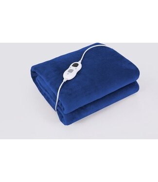 Elektrische Fleece-Heizdecke - 1/2 Person kariert/Sherpa - 180x130 cm Kuscheldecke - Waschmaschinenfest - Couverture chauffante - 6 Heizstufen - Blau