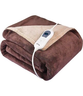 Merkloos Heizdecke - Heizdecke - Fleece-Decke - 1 Person - Kuscheldecke - 3 Stufen - Mit Timer - 160 x 120 cm - Braun