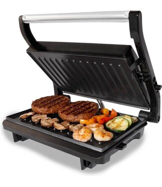 Tomado Tomado TGC2001S - Kleiner Kontaktgrill - Griller - Sandwichmaker - Antihaftbeschichtung - Schwimmende Abdeckung - 750 Watt - Schwarz/RVS