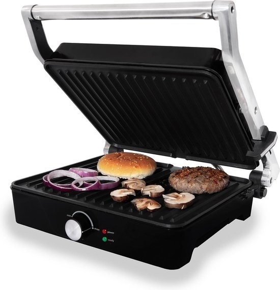 Watt günstig Kaufen-Tomado TGC4001S - Großer Kontaktgrill - Einstellbare Temperatur - Grillgerät - Sandwichmaker - Antihaftbeschichtung - 2000 Watt - Schwarz/RVS. Tomado TGC4001S - Großer Kontaktgrill - Einstellbare Temperatur - Grillgerät - Sandwichmaker