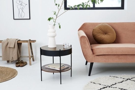 8720195388265 - Lifa Living - Runder Beistelltisch - Holz und Metall - Dunkelbrauner Couchtisch - mit Fuß - Ablage - Ø 48 x 50 cm 8720195388265 - Lifa Living - Runder Beistelltisch - Holz und Metall - Dunkelbrauner Couchtisch - mit Fuß - Ablage - Ø 48 x 50 cm