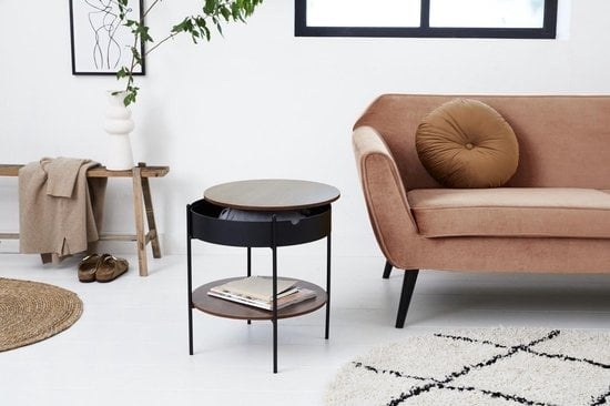 8720195388265 - Lifa Living - Runder Beistelltisch - Holz und Metall - Dunkelbrauner Couchtisch - mit Fuß - Ablage - Ø 48 x 50 cm 8720195388265 - Lifa Living - Runder Beistelltisch - Holz und Metall - Dunkelbrauner Couchtisch - mit Fuß - Ablage - Ø 48 x 50 cm