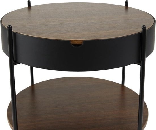 8720195388265 - Lifa Living - Runder Beistelltisch - Holz und Metall - Dunkelbrauner Couchtisch - mit Fuß - Ablage - Ø 48 x 50 cm 8720195388265 - Lifa Living - Runder Beistelltisch - Holz und Metall - Dunkelbrauner Couchtisch - mit Fuß - Ablage - Ø 48 x 50 cm