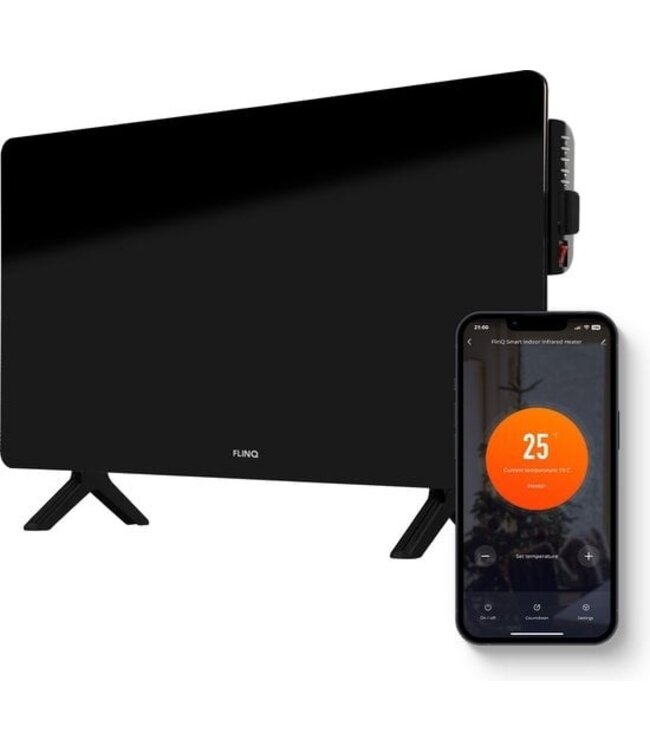 FlinQ Smart Infrared Panel Heater - Elektrische Heizung - Heizpaneel - Elektrische Heizung - Tragbares Heizgerät - 480W - Schwarz