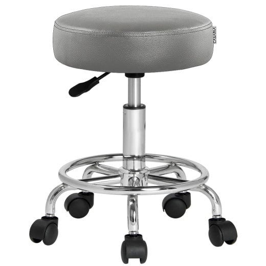 360 GR günstig Kaufen-Rollbarer Stuhl Kunstleder Grau 360° drehbare Fußstütze. Rollbarer Stuhl Kunstleder Grau 360° drehbare Fußstütze <![CDATA[Der Drehstuhl bietet hohen Sitzkomfort und große Flexibilität. Der Arbeitshocker ist stufenlos höhen
