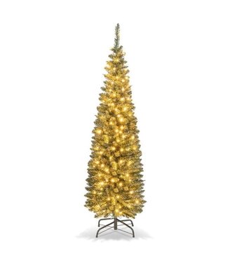 Coast Coast Künstlicher Weihnachtsbaum 150 cm Beleuchteter Weihnachtsbaum in Bleistiftform mit 296 Zweigspitzen 150 warmweißen LED-Lichtern und Metallständer