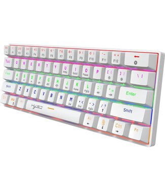 HxSJ HXSJ V900 - Mechanische Gaming-Tastatur - RGB-Beleuchtung - Ergonomisch - QWERTY - 61 Tasten - blauer Schalter - Weiß