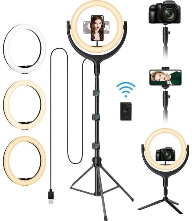 LURK® Ringlicht Studio-Set 12 Zoll PRO mit verstellbarem Stativ, Mikrofon und Fernbedienung - Ring Of Light 12" - Studio-Ringlicht für Kamera und Smartphone