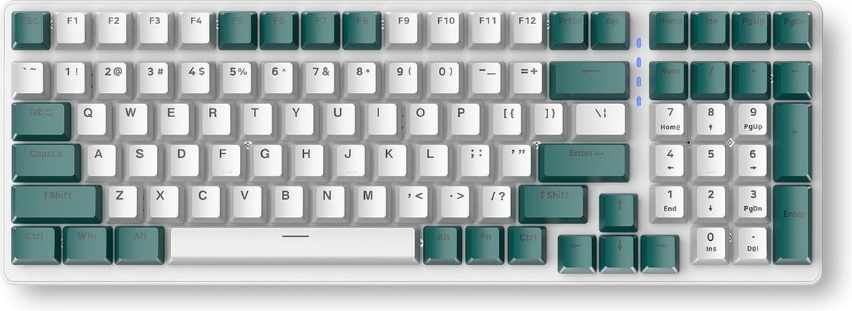 Taste Tastatur günstig Kaufen-Fuegobird K3 Mechanische Gaming-Tastatur - 100Tasten - Roter Schalter - QWERTY - Mechanische RGB-Hintergrundbeleuchtung - Weiß/Grün. Fuegobird K3 Mechanische Gaming-Tastatur - 100Tasten - Roter Schalter - QWERTY - Mechanische RGB-Hintergrundbele