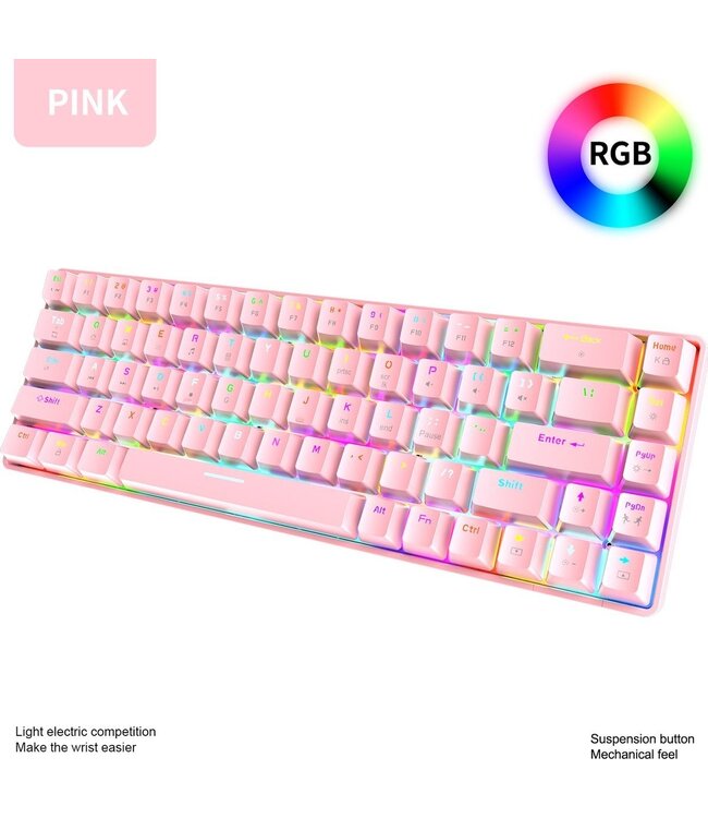 ZIYOU LANG T8 RGB Mechanische 68Tasten Gaming-Tastatur - Windows/Mac Spiele-Tastatur - Blauer Schalter - Mechanische Tastatur - Pink