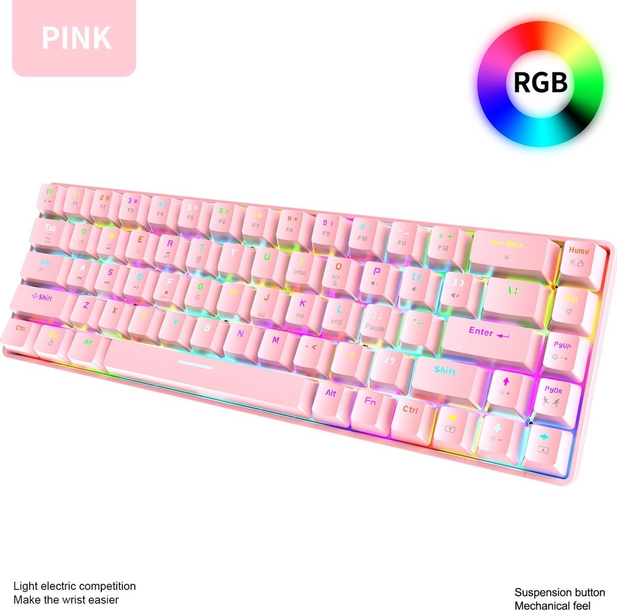8720618356055 - LANG T8 RGB Mechanische 68Tasten Gaming-Tastatur - Windows Mac Spiele-Tastatur - Blauer Schalter - Mechanische Tastatur - Pink 8720618356055 - LANG T8 RGB Mechanische 68Tasten Gaming-Tastatur - Windows Mac Spiele-Tastatur - Blauer Schalter - Mechanische Tastatur - Pink