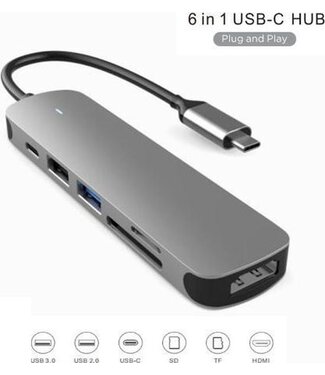 Fuegobird Fuegobird 6 in 1 USB-C HUB - USB3.0 + SD/TF + HDMI + USB-C - Blinklicht