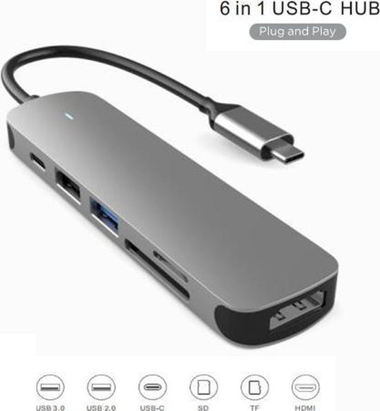 SD TF  günstig Kaufen-Fuegobird 6 in 1 USB-C HUB - USB3.0 + SD/TF + HDMI + USB-C - Blinklicht. Fuegobird 6 in 1 USB-C HUB - USB3.0 + SD/TF + HDMI + USB-C - Blinklicht <![CDATA[Sie haben zu wenig Anschlüsse an Ihrem Laptop oder PC, um all Ihre Erweiterungsgeräte anzuschließe