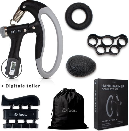 Stretcher günstig Kaufen-Handtrainerset - 5-teilig - 10 bis 100 KG - Digitaler Zähler - Hand-, Unterarm-, Handgelenks- & Fingertrainer - Stressball, Squeephalter, Stretcher & Grip Ball. Handtrainerset - 5-teilig - 10 bis 100 KG - Digitaler Zähler - Hand-, Untera