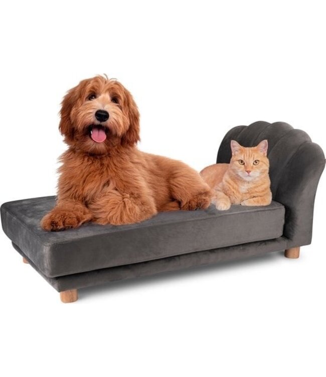 maxxpro Katzen- und Hundebank - Grau - Erhöht mit Holzbeinen - Samtmaterial - 90 x 44 x 34 cm - Haustiere bis zu 80 KG
