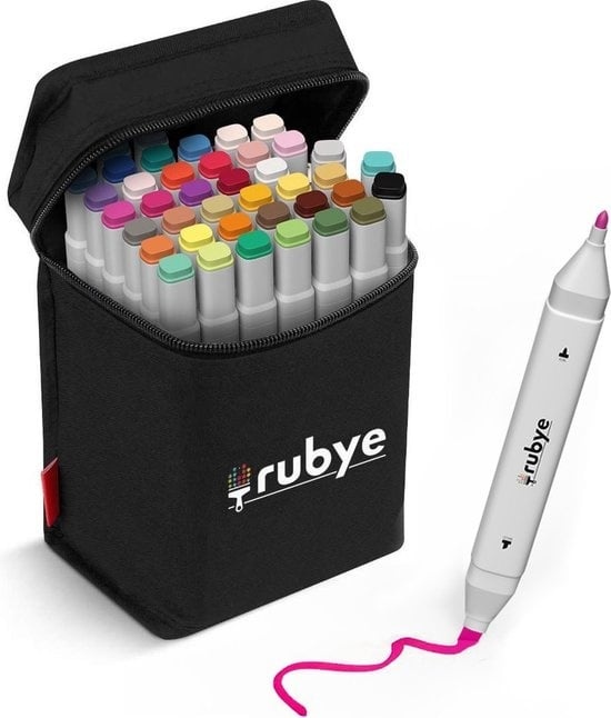 Rubye® Marker - Dual-Tip Marker - Twinmarker - Alkoholmarker - Farbmarker - Marker für Erwachsene - Etui - 40 Stück