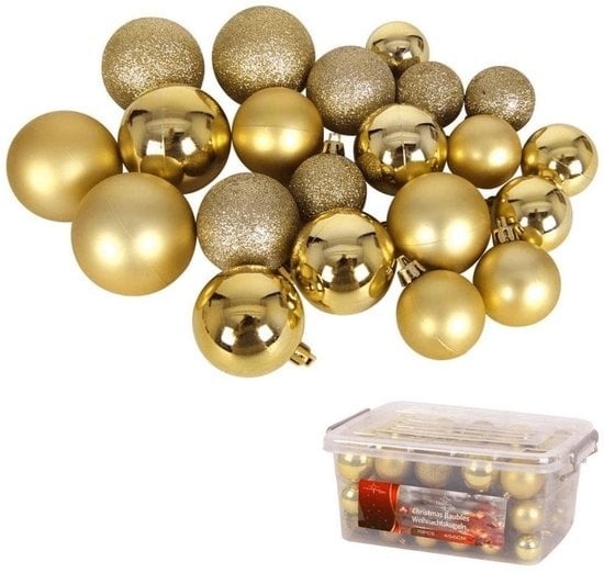 weihnachts geschenke günstig Kaufen-Weihnachtsgeschenke Weihnachtskugelset in Aufbewahrungsbox - 70 Kugeln - Kunststoff/Kunststoff - Ø4/5/6 cm - Matt/ Glänzend/ Glitter - Gold. Weihnachtsgeschenke Weihnachtskugelset in Aufbewahrungsbox - 70 Kugeln - Kunststoff/Kunststoff - Ø4