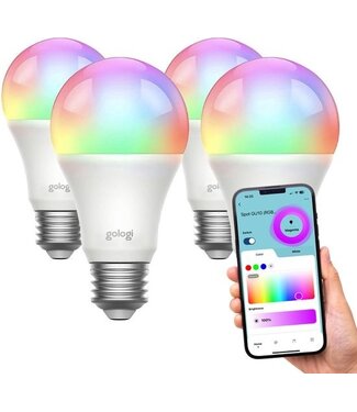Gologi Gologi Smart E27 Bulb Lamp 4 pcs - Smart WiFi - Intelligente LED-Beleuchtung - Dimmbar - Millionen von Farben - RGB - Steuerung über mobile App - Umgebungsbeleuchtung - 800 Lumen