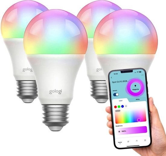 Smart Bulb günstig Kaufen-Gologi Smart E27 Bulb Lamp 4 pcs - Smart WiFi - Intelligente LED-Beleuchtung - Dimmbar - Millionen von Farben - RGB - Steuerung über mobile App - Umgebungsbeleuchtung - 800 Lumen. Gologi Smart E27 Bulb Lamp 4 pcs - Smart WiFi - Intelligente LED-Beleu