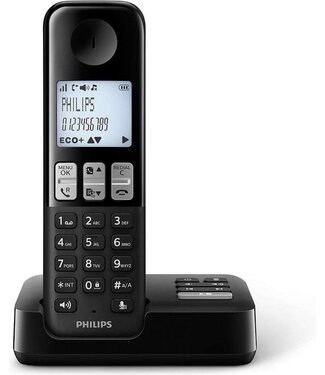 Philips Philips D2551B/01- Schnurloses DECT-Telefon mit 1 Mobilteil mit Anrufbeantworter, 50 Namen/Rufnummern und Anrufer-ID - Schwarz
