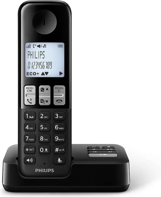 schnurloses Telefon günstig Kaufen-Philips D2551B/01- Schnurloses DECT-Telefon mit 1 Mobilteil mit Anrufbeantworter, 50 Namen/Rufnummern und Anrufer-ID - Schwarz. Philips D2551B/01- Schnurloses DECT-Telefon mit 1 Mobilteil mit Anrufbeantworter, 50 Namen/Rufnummern und Anrufer-ID - Schwarz 