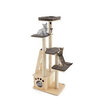 Coast Coast Modern Scratching Post mit Katzenhaus & Spielzeugball & Rampe 70 x 50 x 169 cm Beige