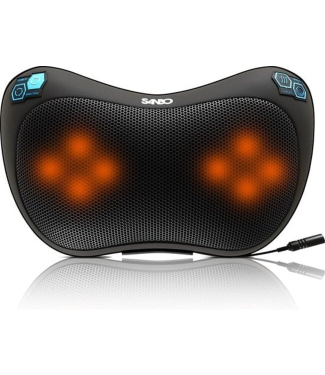 Sanbo Wireless Massage Cushion WL20 - Schwarz - Massagegeräte - Wärmefunktion mit Infrarot - Für Haus und Auto - Shiatsu - Fitness