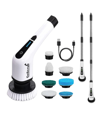 GoScrub GoScrub® Cleaning King V1 - Elektrische Reinigungsbürste - Elektrische Schrubbbürste - für Bad oder Küche - Schrubber mit Griff - 9 Aufsätze