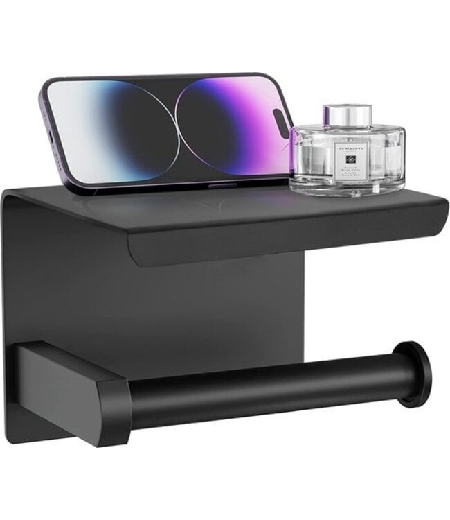 Toilettenpapierhalter Mit Ablage Links - 304 Edelstahl Mattschwarz Wandmontiert