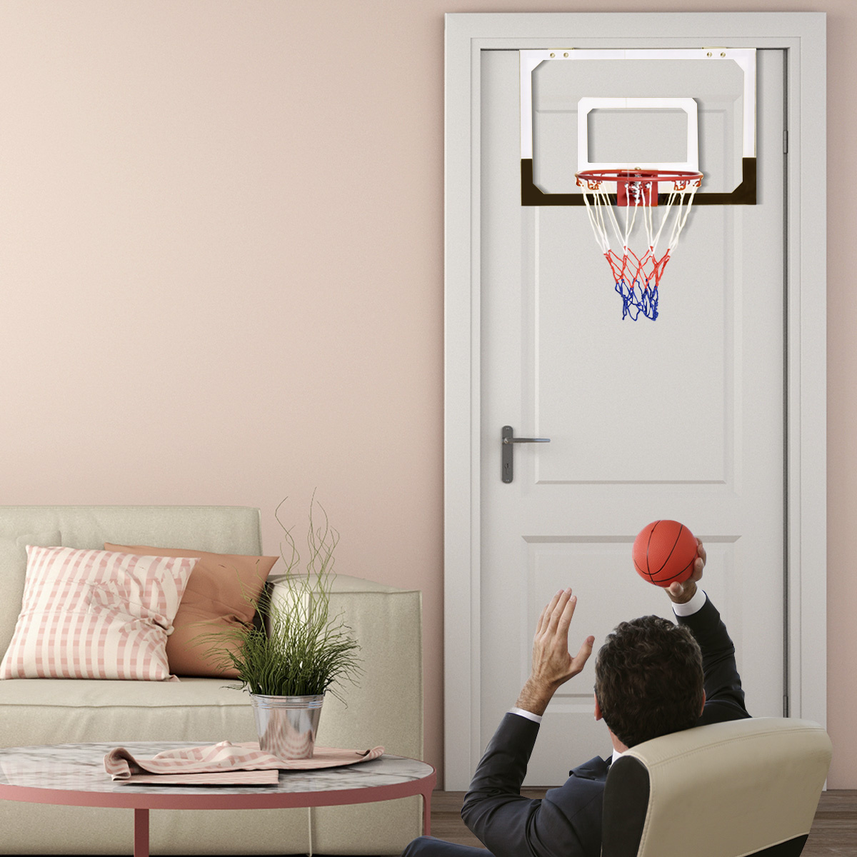 0753215529582 - Basketballkorb Basketball-Set Backboard Basketball Basketballboard Basketballbrett Basketballring mit Ring und Netz fuer Buero Spiel Kinder - Costway