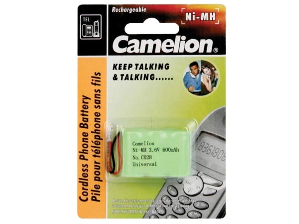 Batterie günstig Kaufen-Camelion Nimh Akku für schnurloses Telefon 3.6V-600Mah (Universalstecker). Camelion Nimh Akku für schnurloses Telefon 3.6V-600Mah (Universalstecker) <![CDATA[NiMH-BATTERIE FÜR DRAHTLOSES TELEFON 3.6V-600mAh (UNIVERSAL-Stecker)]]>. 