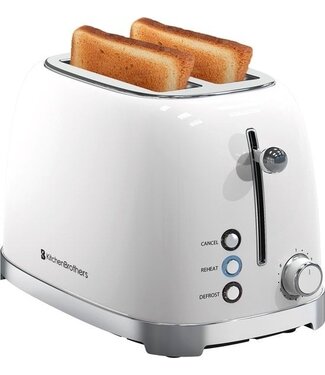 KitchenBrothers KitchenBrothers Retro-Toaster - 6 Heizstufen - 2 extra breite Schlitze - 815W - Aufwärm- und Auftaufunktion - Weiß