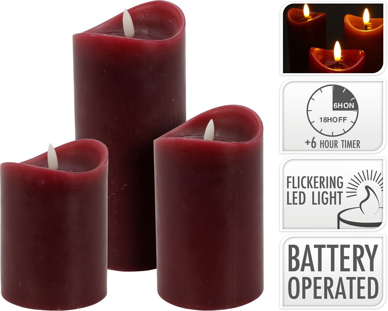 Die drei günstig Kaufen-Led-Kerzen-Set - 3 Stück - Rot. Led-Kerzen-Set - 3 Stück - Rot <![CDATA[Informationen zum Produkt Bringen Sie mit diesem Kerzenset Atmosphäre in Ihr Zuhause. Das Kerzenset besteht aus 3 Kunststoffkerzen. Alle drei Kerzen haben eine unterschiedl