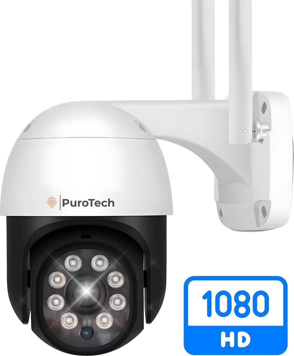 WI FI günstig Kaufen-PuroTech Sicherheitskamera PRO - Wifi Smart Wasserdicht IP66 - Drehbar und neigbar - Für Innen & Außen - Full HD 5MP - Dome IP Kamera - Nachtsicht - Wireless Internet - Mit Recorder. PuroTech Sicherheitskamera PRO - Wifi Smart Wasserdicht IP