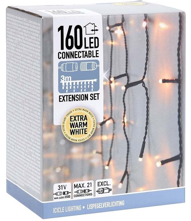 Anschließbare Eiszapfenleuchten - 160 LED - 3m - warmweiße Innen-/Außenbeleuchtung