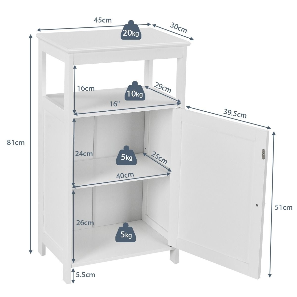 0794094542910 - Badezimmerschrank - Mit Stauraum - 45 x 30 x 81 cm - Weiß 0794094542910 - Badezimmerschrank - Mit Stauraum - 45 x 30 x 81 cm - Weiß